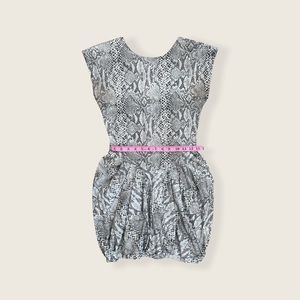 Vintage 80s Metallic Silver Snakeskin Print Cocoon Mini Dress
